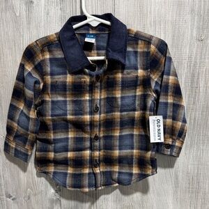 Old Navy Kids Plaid Shirt - Navy and Tan. J1